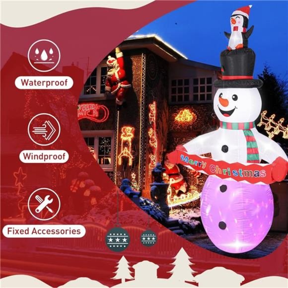8FT Christmas Inflatable Snowman, Blow Up with Built-in Colorful LED Lights - Picture 5 of 7